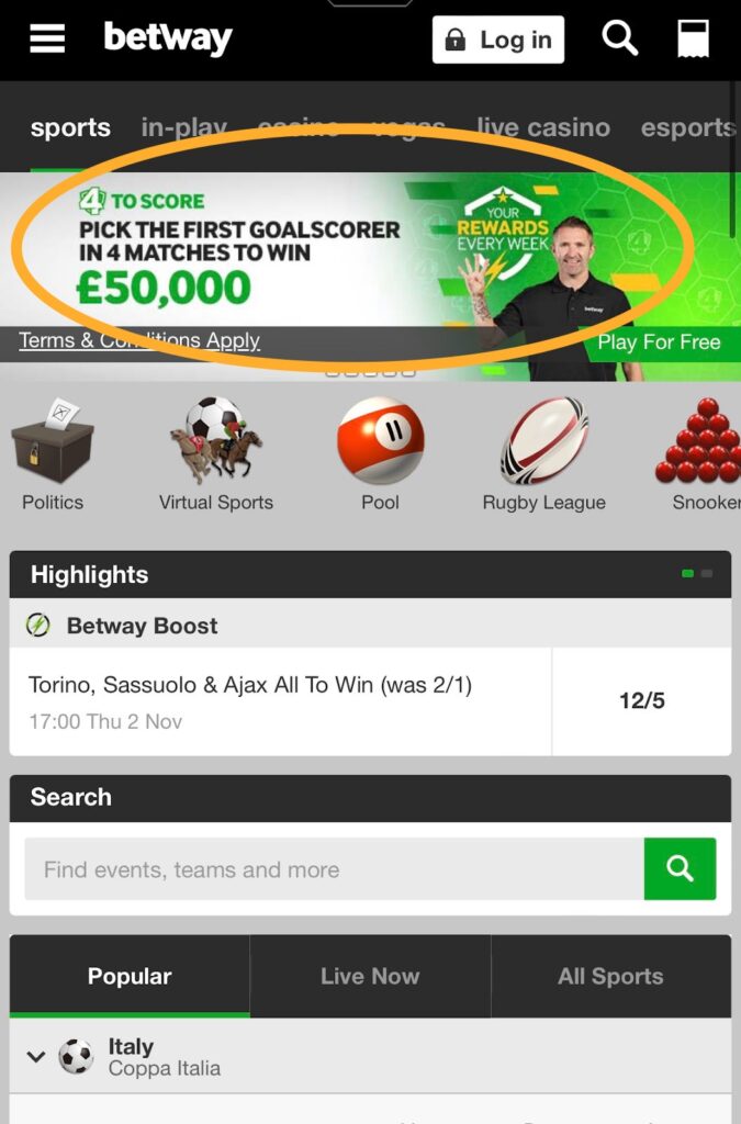 How to play Betway 4 To Score