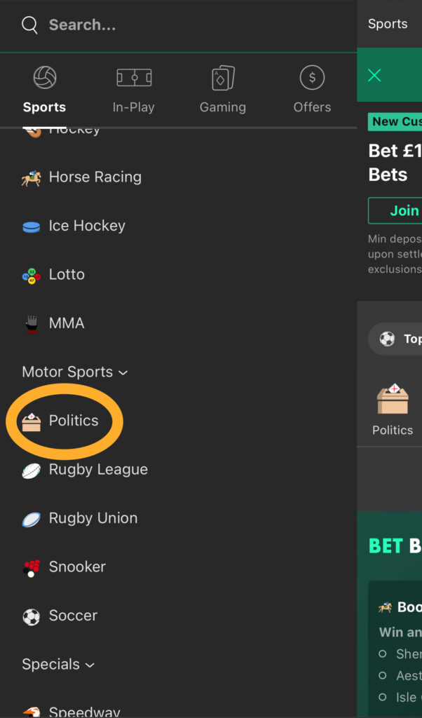 How to find politics betting markets.
