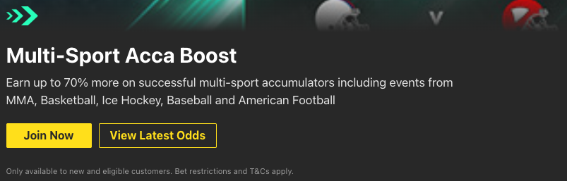 Bet365 Existing Customer Offers include the Multi-Sport Acca Boost